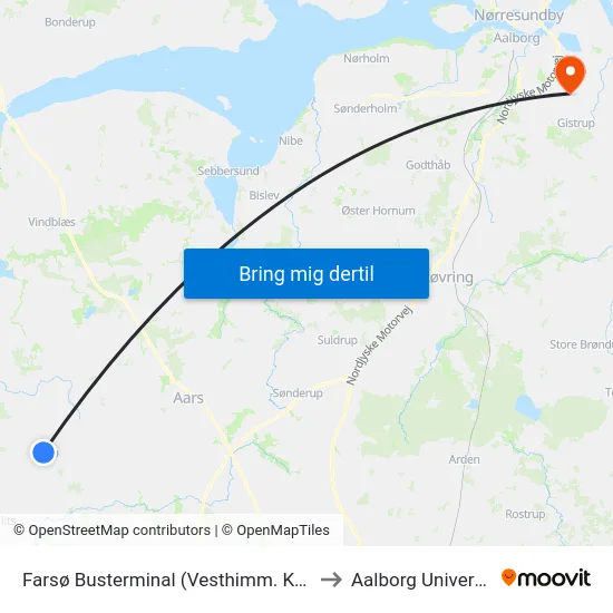 Farsø Busterminal (Vesthimm. Komm.) to Aalborg Universitet map