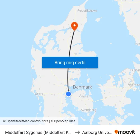 Middelfart Sygehus (Middelfart Kommune) to Aalborg Universitet map