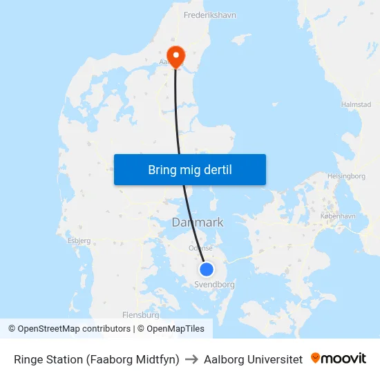Ringe Station (Faaborg Midtfyn) to Aalborg Universitet map