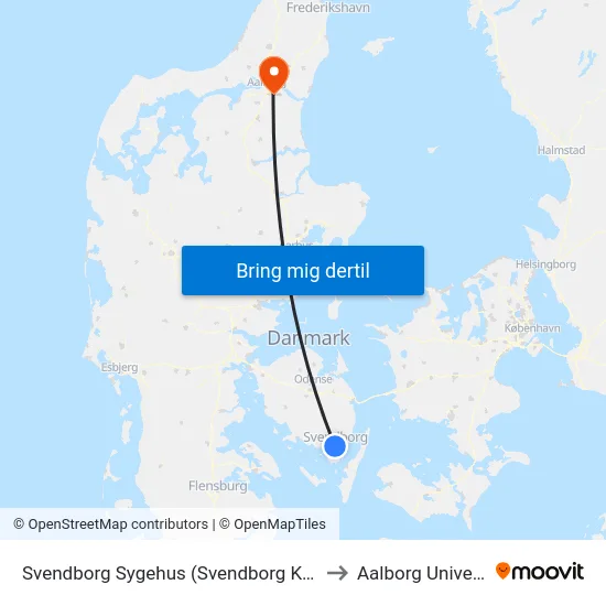 Svendborg Sygehus (Svendborg Kommune) to Aalborg Universitet map