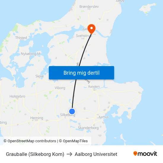 Grauballe (Silkeborg Kom) to Aalborg Universitet map