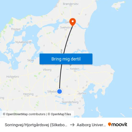 Sorringvej/Hjortgårdsvej (Silkeborg Kom) to Aalborg Universitet map