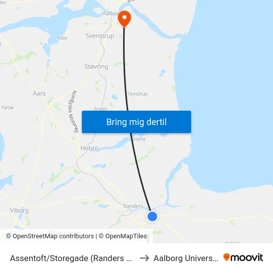 Assentoft/Storegade (Randers Kom) to Aalborg Universitet map