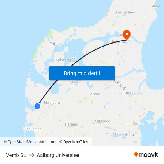 Vemb St. to Aalborg Universitet map