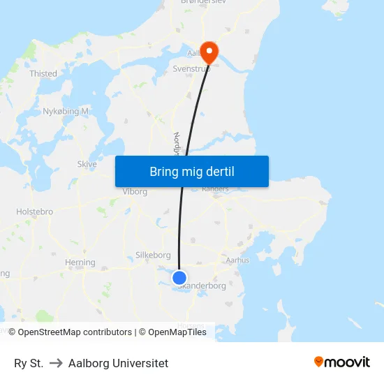 Ry St. to Aalborg Universitet map