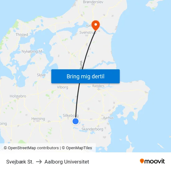 Svejbæk St. to Aalborg Universitet map