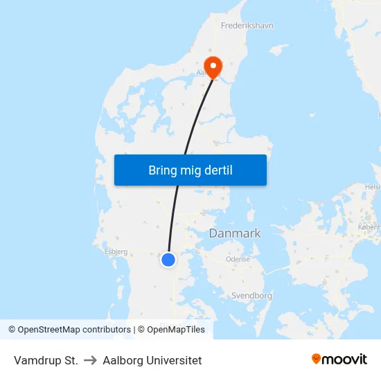 Vamdrup St. to Aalborg Universitet map