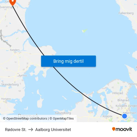 Rødovre St. to Aalborg Universitet map