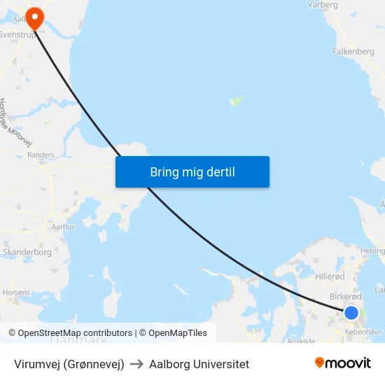 Virumvej (Grønnevej) to Aalborg Universitet map