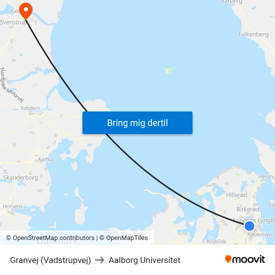 Granvej (Vadstrupvej) to Aalborg Universitet map