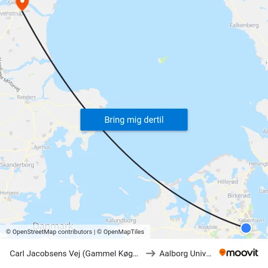 Carl Jacobsens Vej (Gammel Køge Landevej) to Aalborg Universitet map