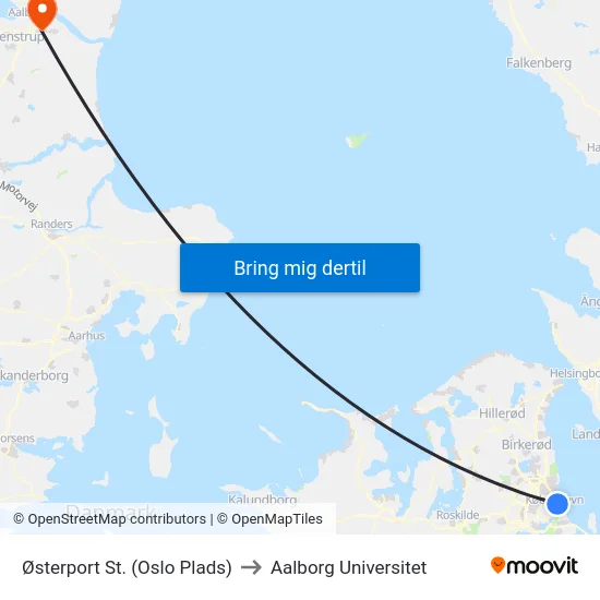 Østerport St. (Oslo Plads) to Aalborg Universitet map