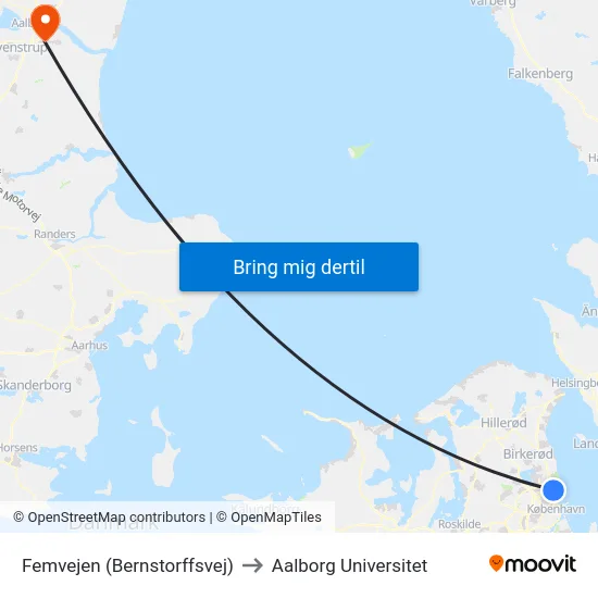 Femvejen (Bernstorffsvej) to Aalborg Universitet map