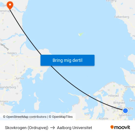 Skovkrogen (Ordrupvej) to Aalborg Universitet map