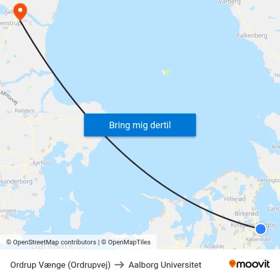 Ordrup Vænge (Ordrupvej) to Aalborg Universitet map