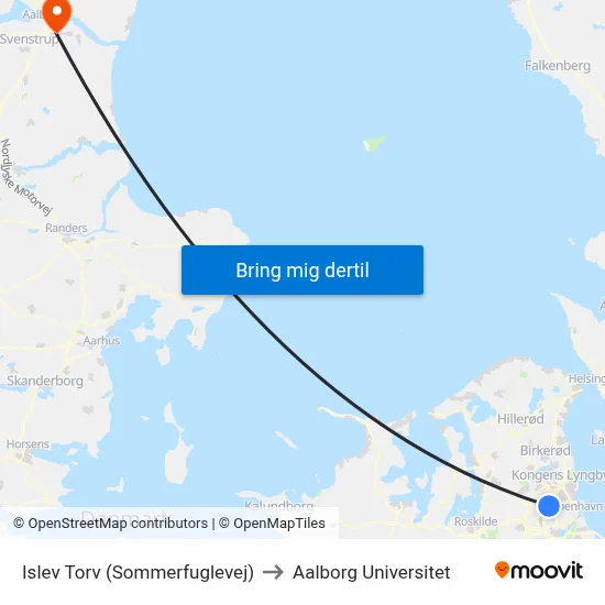 Islev Torv (Sommerfuglevej) to Aalborg Universitet map