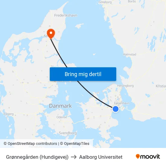 Grønnegården (Hundigevej) to Aalborg Universitet map