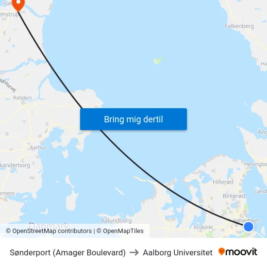 Sønderport (Amager Boulevard) to Aalborg Universitet map
