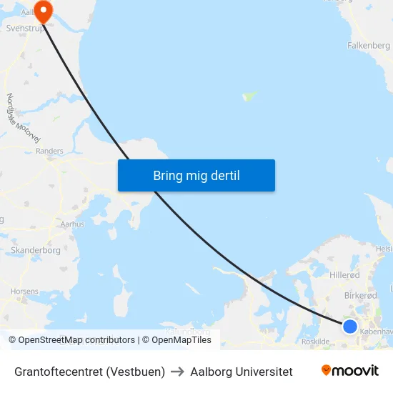 Grantoftecentret (Vestbuen) to Aalborg Universitet map