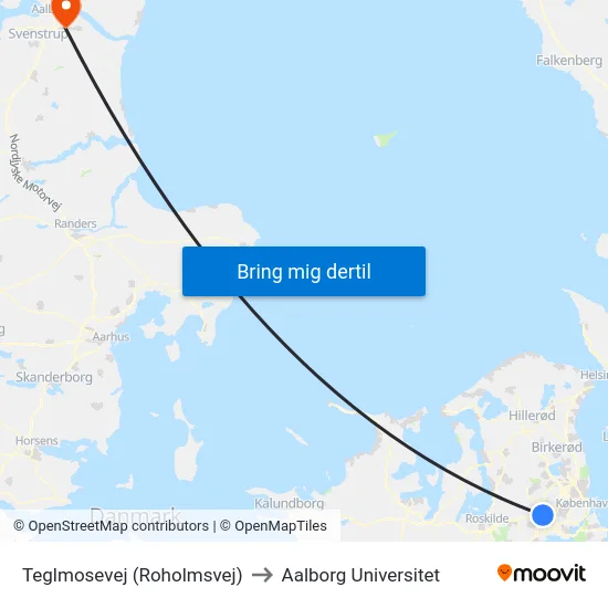 Teglmosevej (Roholmsvej) to Aalborg Universitet map