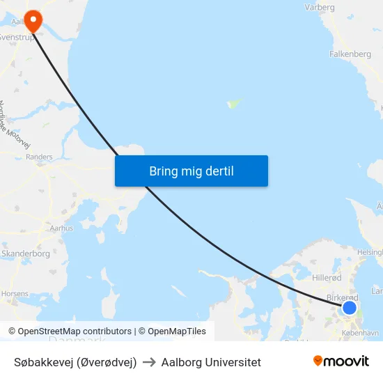 Søbakkevej (Øverødvej) to Aalborg Universitet map