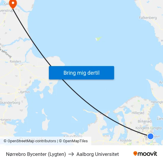 Nørrebro Bycenter (Lygten) to Aalborg Universitet map