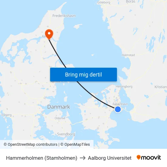 Hammerholmen (Stamholmen) to Aalborg Universitet map