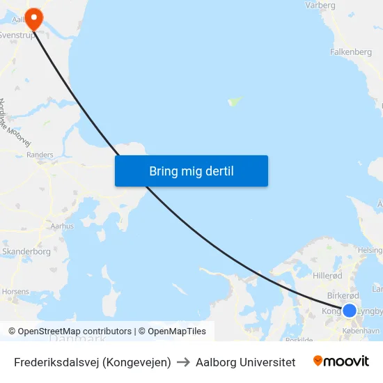 Frederiksdalsvej (Kongevejen) to Aalborg Universitet map