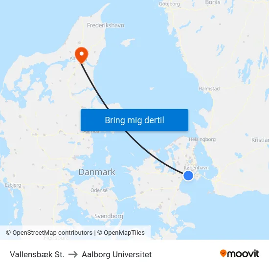 Vallensbæk St. to Aalborg Universitet map