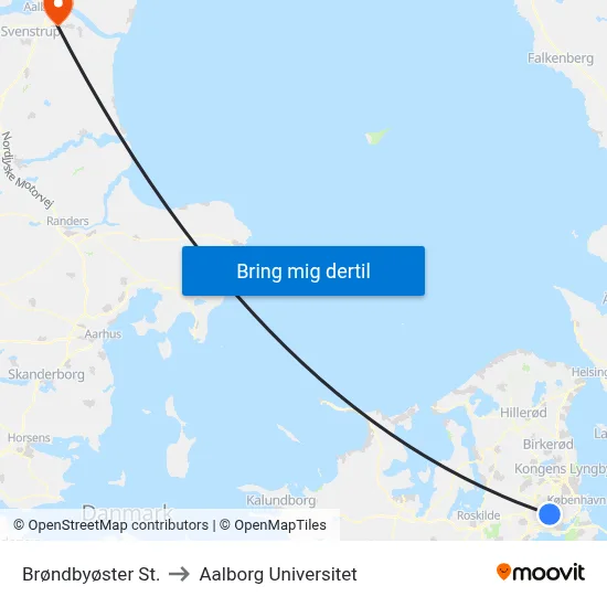 Brøndbyøster St. to Aalborg Universitet map