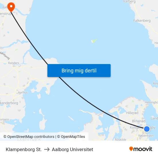 Klampenborg St. to Aalborg Universitet map