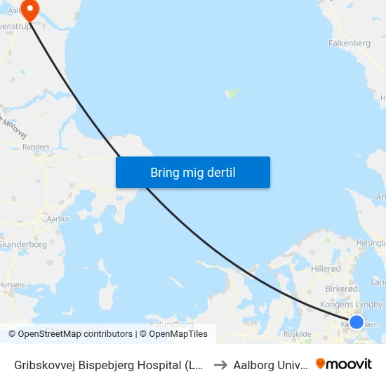 Gribskovvej Bispebjerg Hospital (Lersø Parkallé) to Aalborg Universitet map