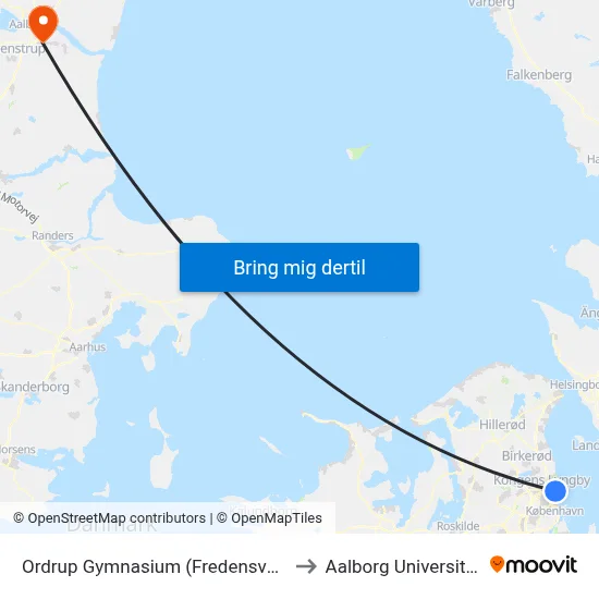 Ordrup Gymnasium (Fredensvej) to Aalborg Universitet map