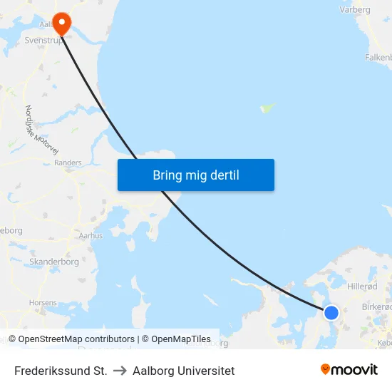 Frederikssund St. to Aalborg Universitet map