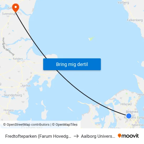 Fredtofteparken (Farum Hovedgade) to Aalborg Universitet map