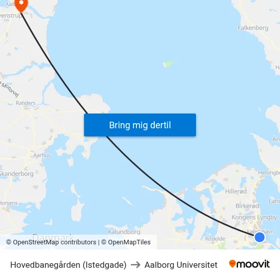 Hovedbanegården (Istedgade) to Aalborg Universitet map