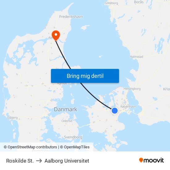 Roskilde St. to Aalborg Universitet map