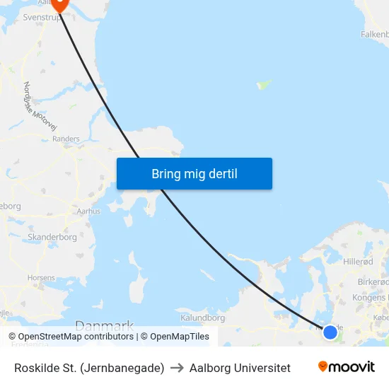 Roskilde St. (Jernbanegade) to Aalborg Universitet map