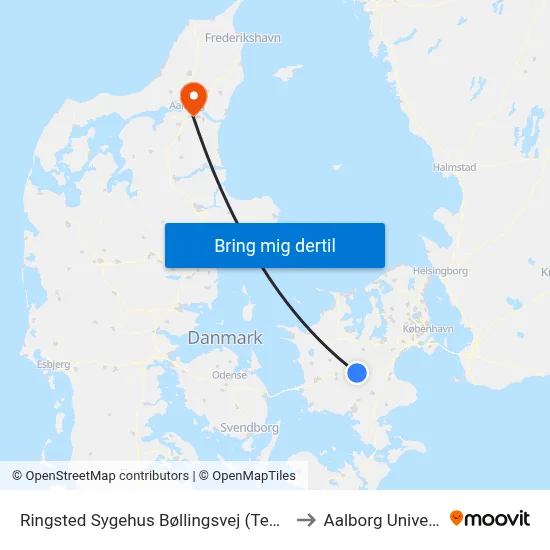 Ringsted Sygehus Bøllingsvej (Teglovnsvej) to Aalborg Universitet map