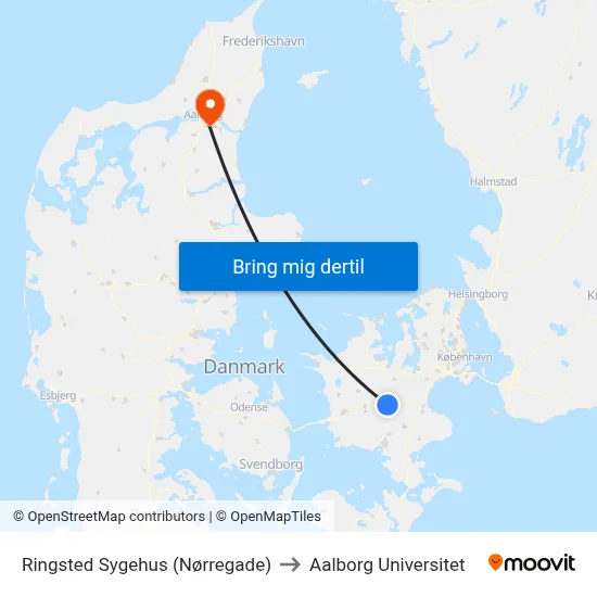 Ringsted Sygehus (Nørregade) to Aalborg Universitet map