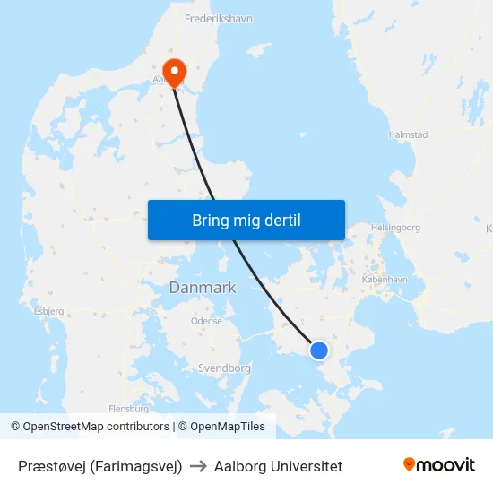 Præstøvej (Farimagsvej) to Aalborg Universitet map