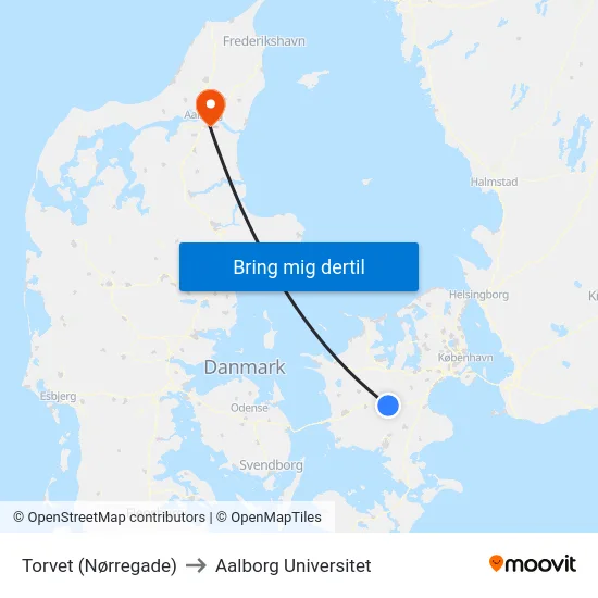 Torvet (Nørregade) to Aalborg Universitet map