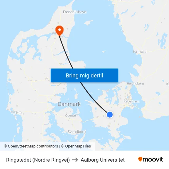 Ringstedet (Nordre Ringvej) to Aalborg Universitet map