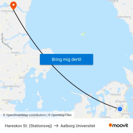 Hareskov St. (Stationsvej) to Aalborg Universitet map