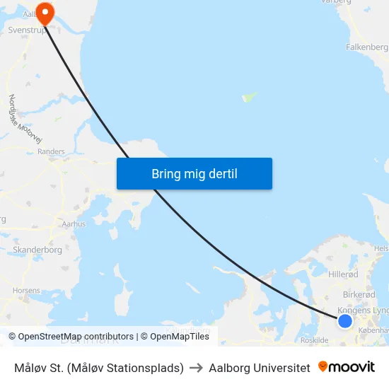 Måløv St. (Måløv Stationsplads) to Aalborg Universitet map