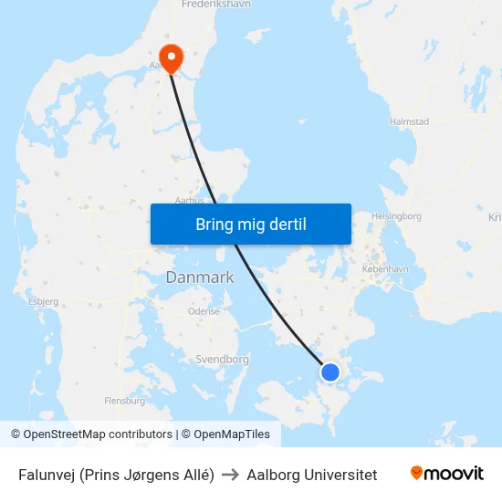 Falunvej (Prins Jørgens Allé) to Aalborg Universitet map