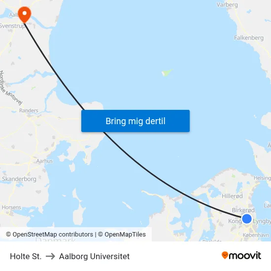 Holte St. to Aalborg Universitet map