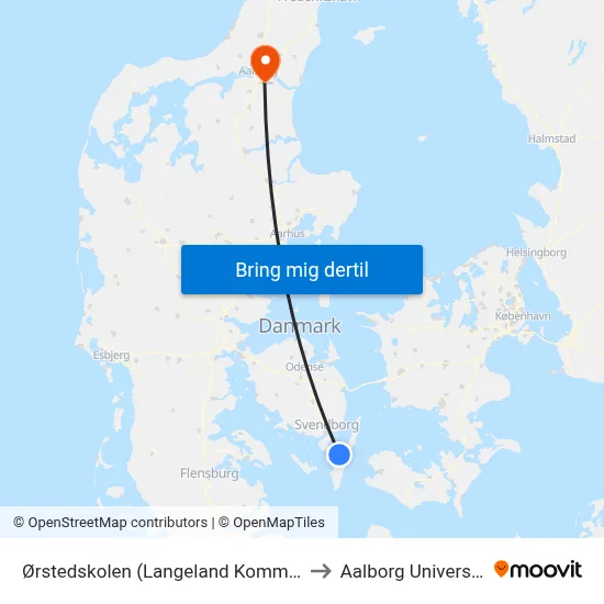Ørstedskolen (Langeland Kommune) to Aalborg Universitet map