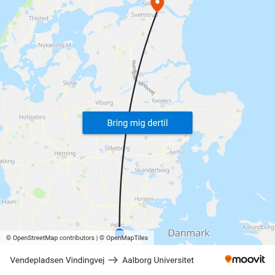Vendepladsen Vindingvej to Aalborg Universitet map
