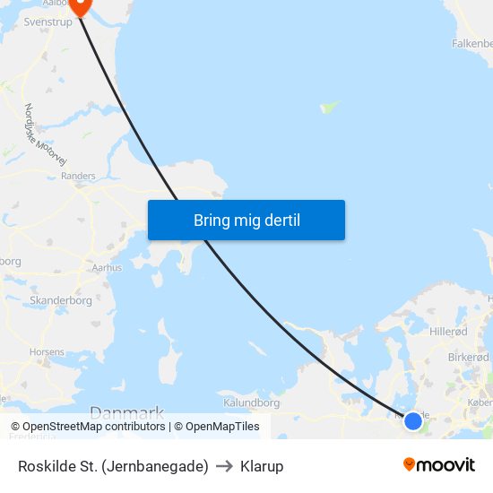 Roskilde St. (Jernbanegade) to Klarup map